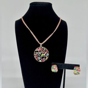 Multicolor Pendant Necklace and Earring Set